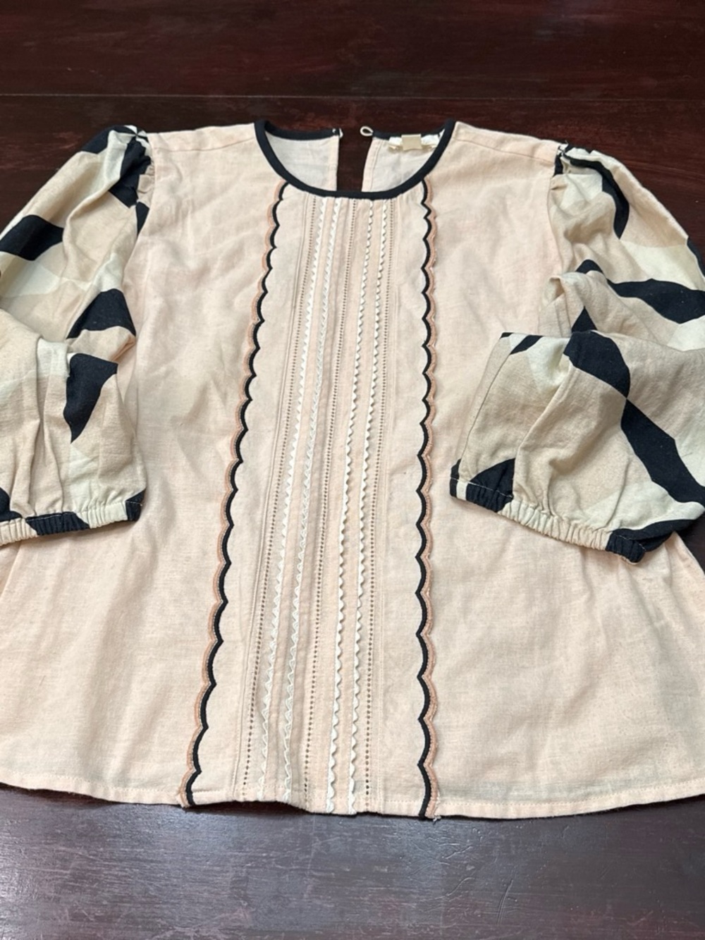 Women’s Beige Blouse with Black Accent Trim
